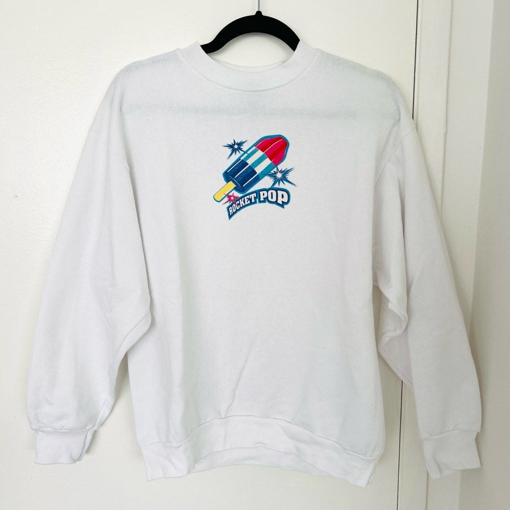 Vintage Smellys Scratch & Sniff SweatShirt Size Large White Rocket Pop 90s USA